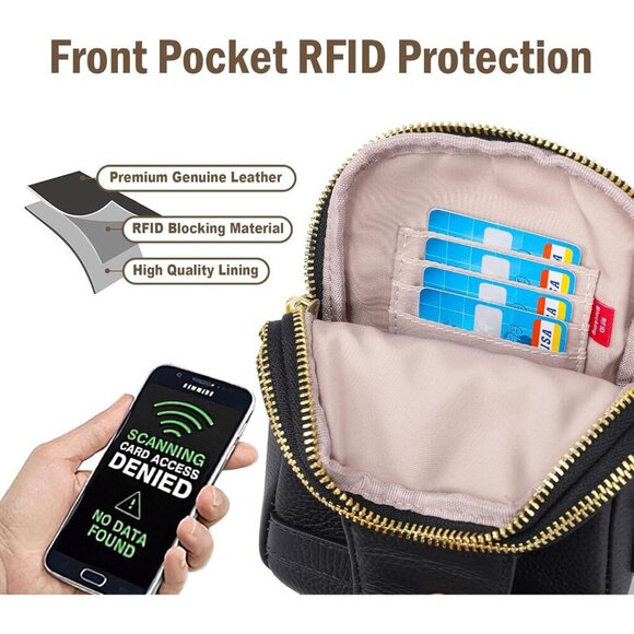 Small Leather Crossbody Bag Women Travel Purse RFID Anti Theft Fanny Pack - Picture 3 of 9